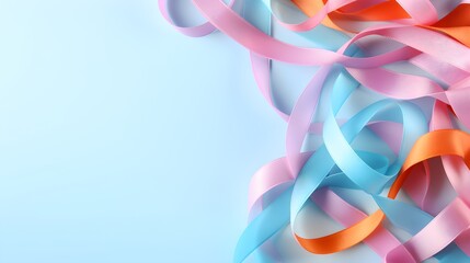 World Cancer Day - Colorful Ribbons on Light Blue Background