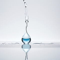 single water drop with splash with blue color on white background, generative AI