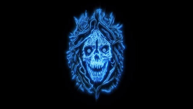 Halloween Loop blue skeleton on black background 4K resolution
