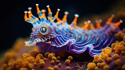  a close up of a colorful sea animal on a coral.  generative ai