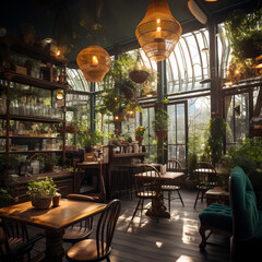 Fototapeta premium Cafe view with good lighting and atmosphere, Created with generative AI