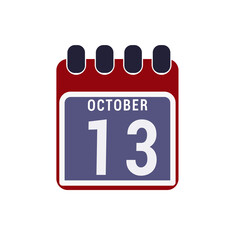 Calendar displaying day 13 ( thirteenth ) of the October - Day 13 of the month. illustration