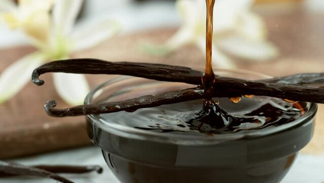 Vanilla extract pouring slow motion