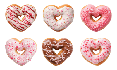 Heart-shaped donuts isolated on transparent background