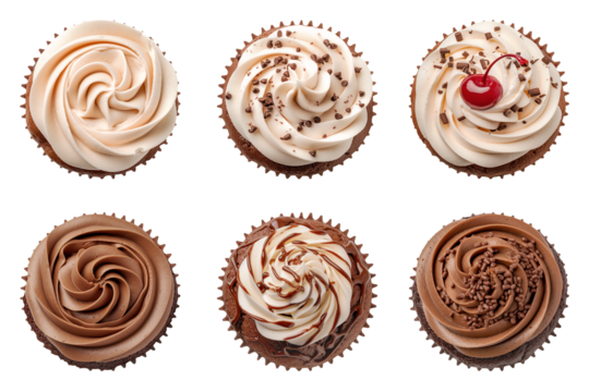 Chocolate muffins with cream isolated on transparent background. Generative AI