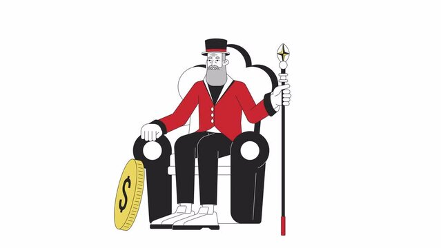 Capitalism finances line 2D animation. Top hat old capitalist growing wealth 4K video motion graphic. US economy. Capital money investment linear animated cartoon flat concept, white background