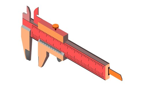 A Vernier caliper isolated on white background.. Its a visual aid to take an accurate measurement reading between two graduation markings on a linear scale by using mechanical interpolation