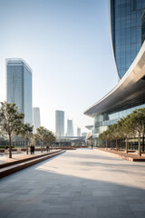 empty floor with modern building at day
