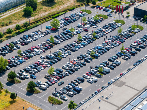 Aerial view of cars parked on parking lot