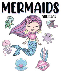 cute mermaid girl graphic for t shirt
