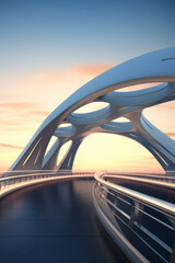 empty road with modern bridge at sunset