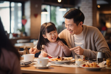 Father Sitting With Daughter Having Lunch, Father's Day Celebration Image.