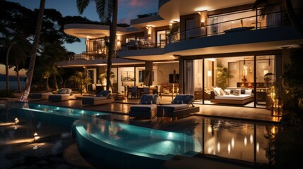 Fototapeta na wymiar Serenity by the Pool: A Luxurious Tropical Retreat for Your Perfect Summer Vacatio, generative AI