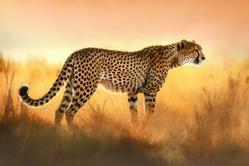 Cheetah stalking fro prey on savanna digital art, AI