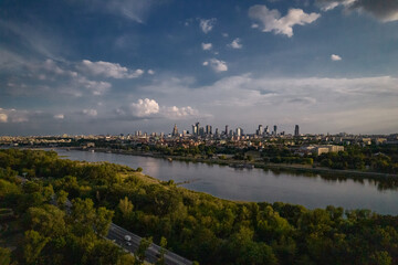 Drone, Warsaw city, sky, clouds, green, landscape, buildings, urban design, traffic, park, view, summer, blue