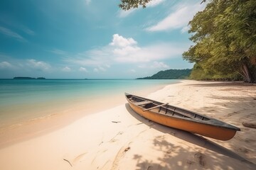 Canoe on the tropical sandy beach. Beautiful summer land 