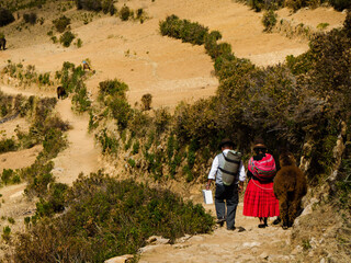 Locals, in Sun Island, Titicaca, Bolivia