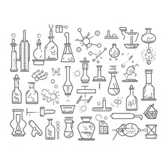 Chemistry symbols icon set. Science subject doodle