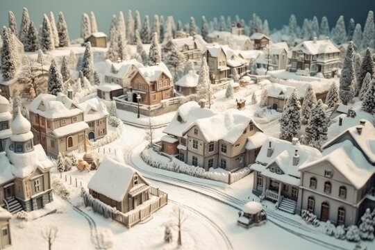 Christmas village in vintage style, generative AI