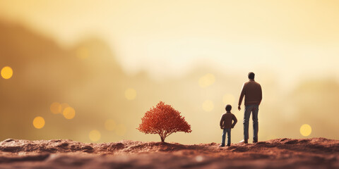 Illustration of father next to son miniature, Father's Day Celebration Image.