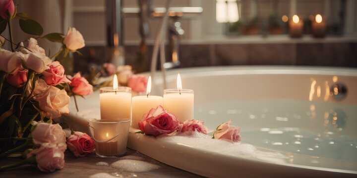 bathtub with candles in romantic atmosphere, Stock video