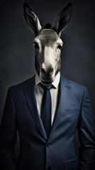 Portrait of a donkey dressed in a formal business suit - obrazy, fototapety, plakaty