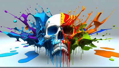 human skull with colourful splash 
