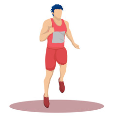 Running man in red jersey, flat design character, abstract vector illustration