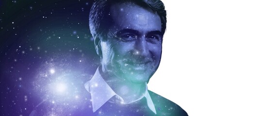 silhouette of man and space universe background