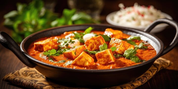 Delicious paneer bater masala dish in an Indian restaurant. Generative AI