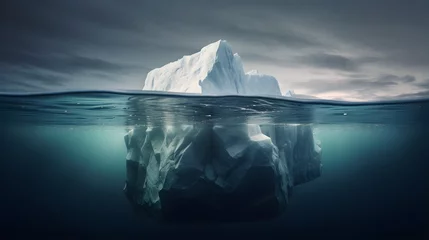 Fotobehang Eisberg im Meer, über und unter Wasser (Generative AI, KI) © Jens