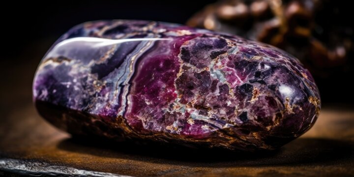 Photo of the mineral stone charoite close-up, macro. Generative AI