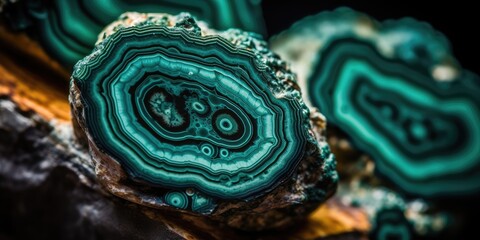 Photo of the mineral stone malachite close-up, macro. Generative AI