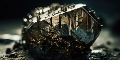 Photo of the mineral stone pyrite close-up, macro. Generative AI