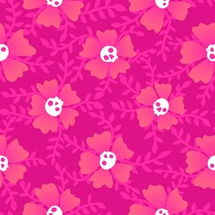 Autumn floral seamless Halloween skulls flower pattern for wrapping paper and fabrics and kids clothes print