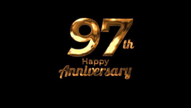 Animated text happy anniversary  97th gold 4K, birthday, celebration, moment, gold moment