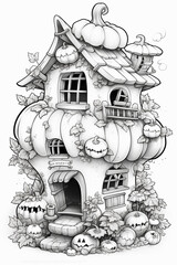 tiny pumpkin shaped house coloring page