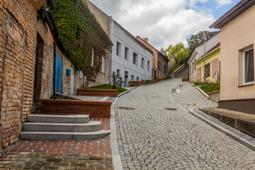 Steep Revolucni street in Benatky nad Jizerou, Czech Republic