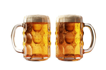 Two glass beer mugs full of golden lager. Conceptual of the Oktoberfest
