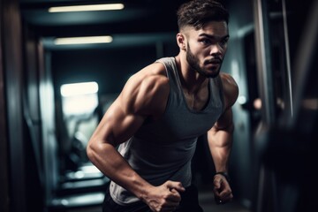 Fototapeta na wymiar shot of a young man running in the gym