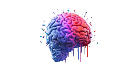 Colorful depiction of left and right sides of brain isolated on transparent background