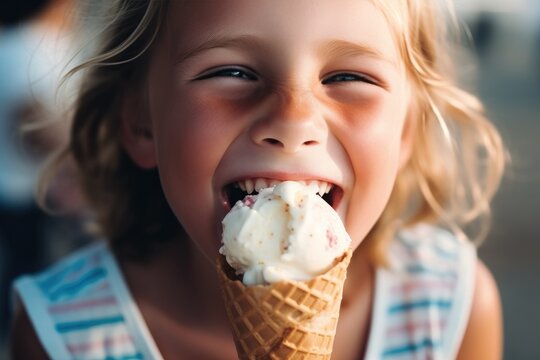 Child is eating delicious ice-cream. Generative AI