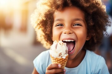 Child is eating delicious ice-cream. 