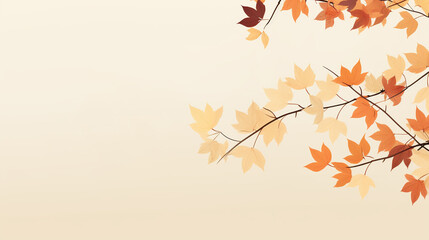 Dried Fall and Autumn Leaves and Branches in Vector Style on Light Cream Background with Copy Space - Generative AI