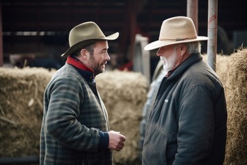 Plakat shot of a customer at a farm talking to the farmer
