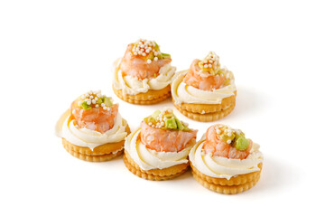 canape with shrimp and avocado on white background for restaurant website 1