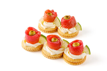 canape with salmon on a white background for a restaurant website