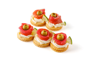 canape with salmon on a white background for a restaurant website 1