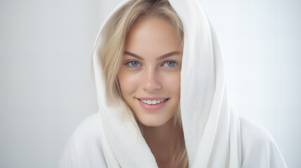 image of attractive woman with beautiful face and towel Generative AI