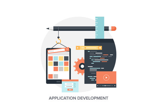 Abstract flat vector illustration of application development concept. Design elements for mobile and web applications.